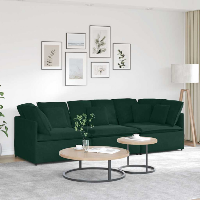 Sofa modułowa z poduszkami aksamitna ciemnozielona