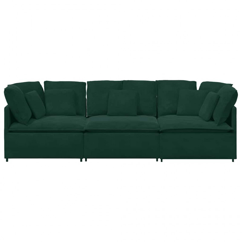 Sofa modułowa z poduszkami aksamitna ciemnozielona