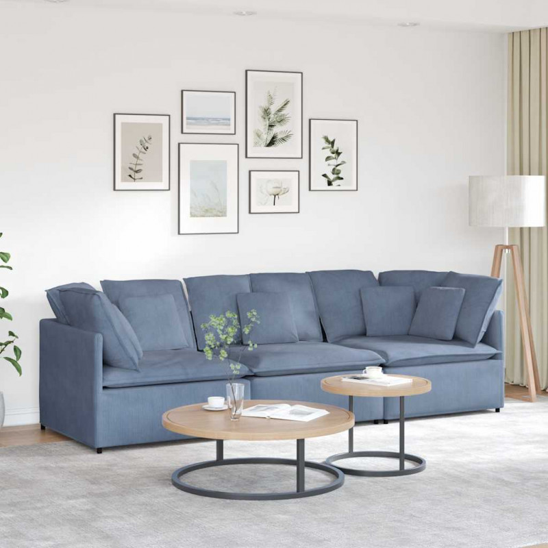 Sofa modułowa z poduszkami Tkanina sztruksowa niebieska