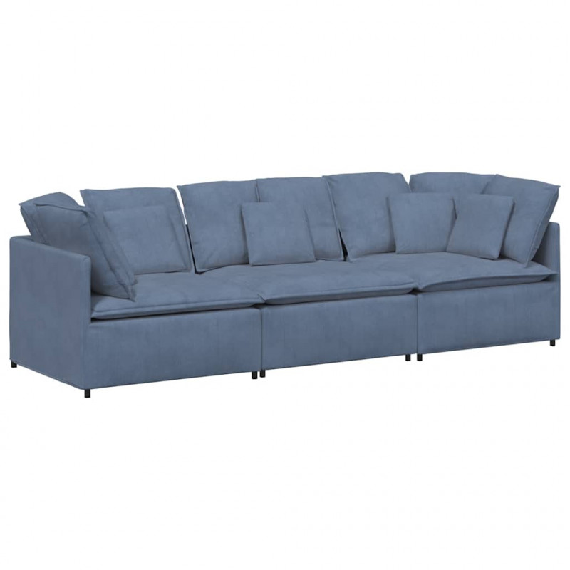 Sofa modułowa z poduszkami Tkanina sztruksowa niebieska