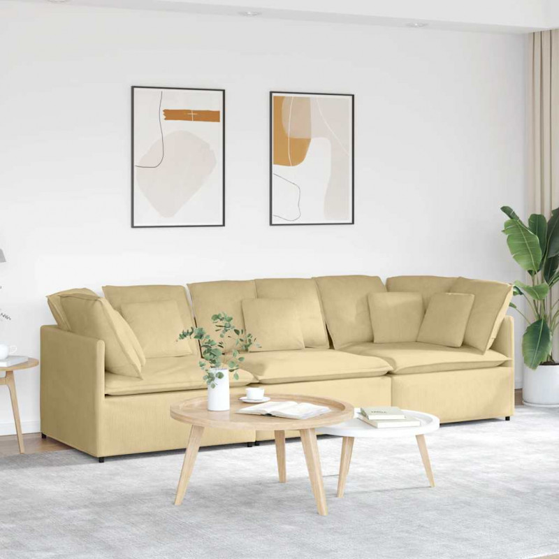 Sofa modułowa z poduszkami Tkanina sztruksowa szarozielona