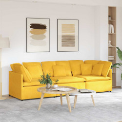Sofa modułowa z poduszkami Tkanina sztruksowa Jasnożółta