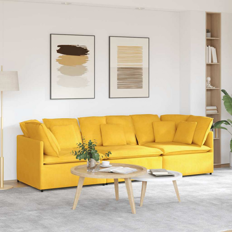 Sofa modułowa z poduszkami Tkanina sztruksowa Jasnożółta