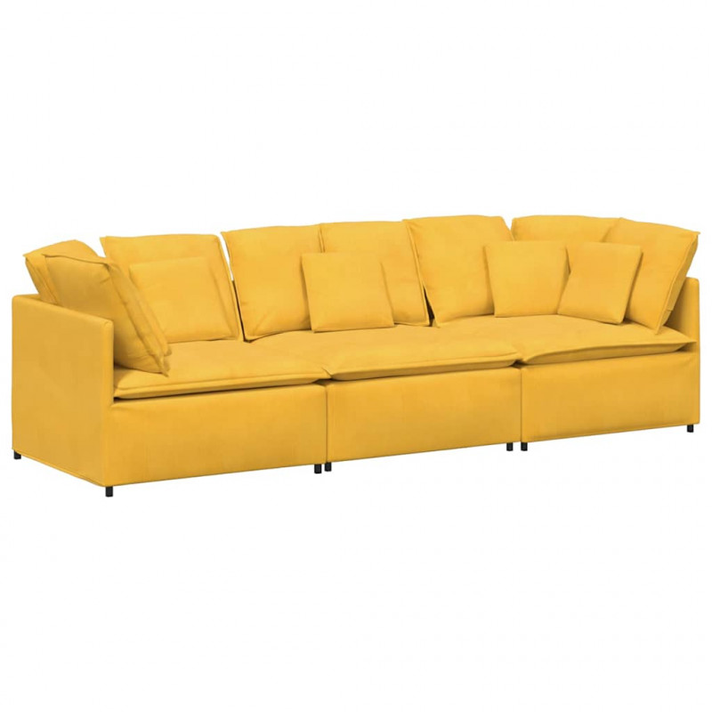 Sofa modułowa z poduszkami Tkanina sztruksowa Jasnożółta