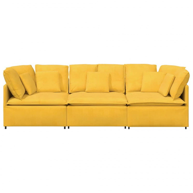 Sofa modułowa z poduszkami Tkanina sztruksowa Jasnożółta