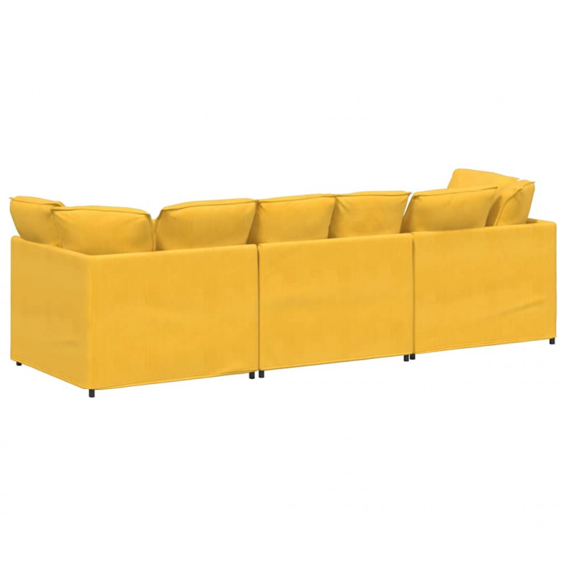 Sofa modułowa z poduszkami Tkanina sztruksowa Jasnożółta