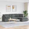 Sofa modułowa z podnóżkiem i poduszkami Tkanina Ciemnoszara