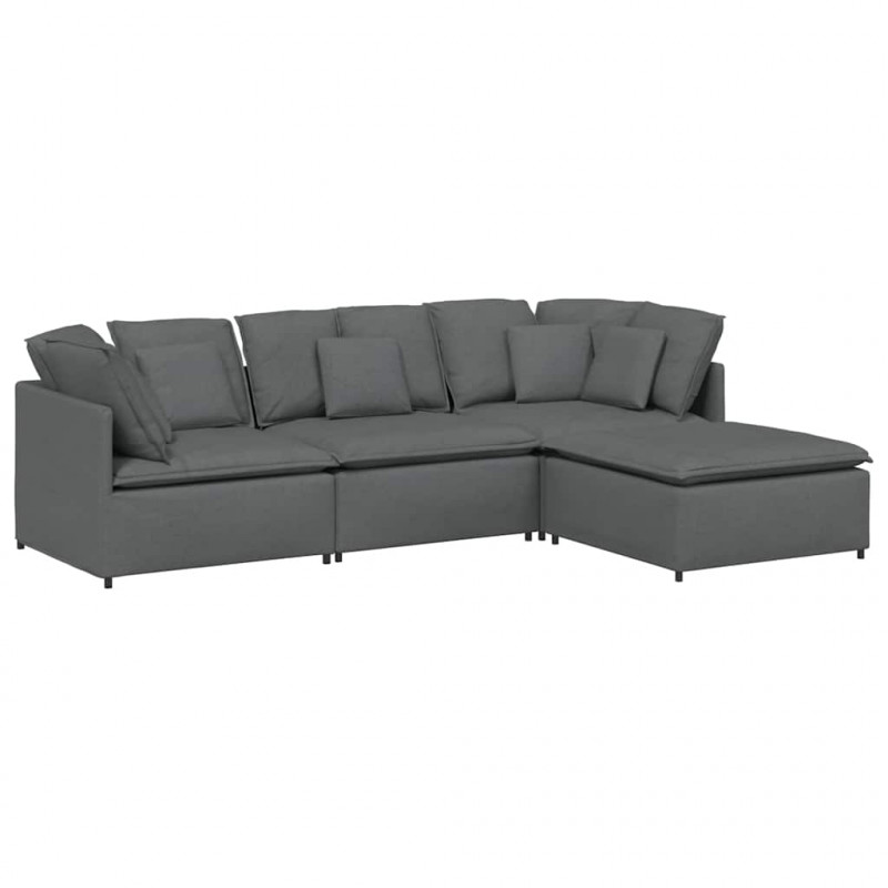Sofa modułowa z podnóżkiem i poduszkami Tkanina Ciemnoszara