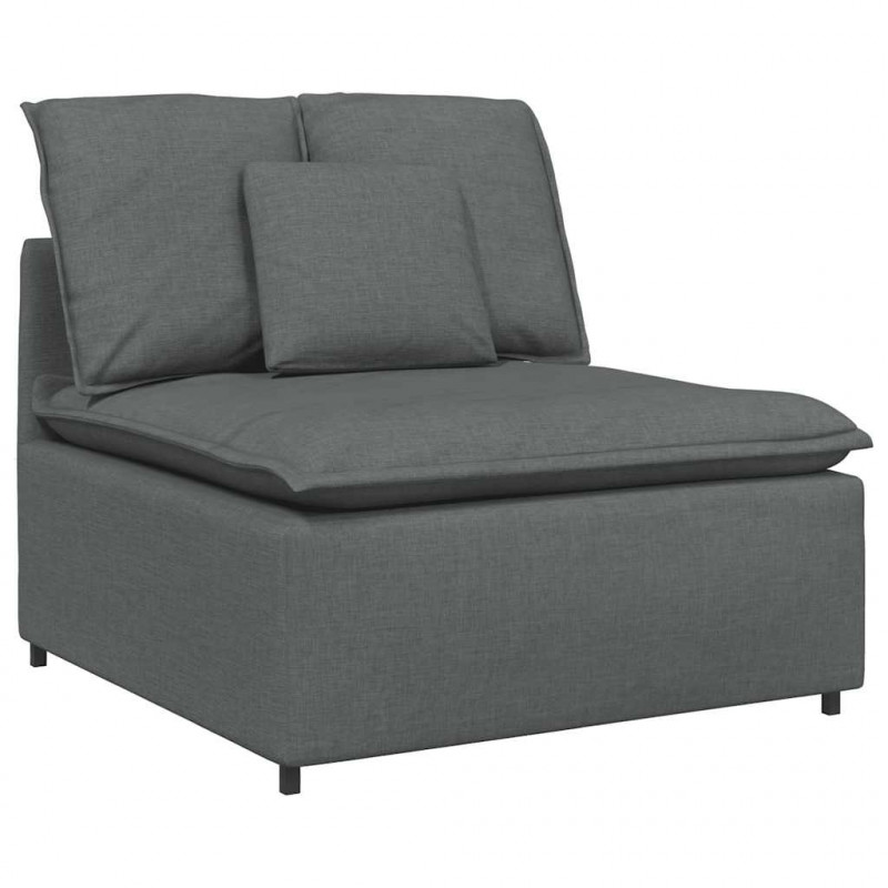 Sofa modułowa z podnóżkiem i poduszkami Tkanina Ciemnoszara