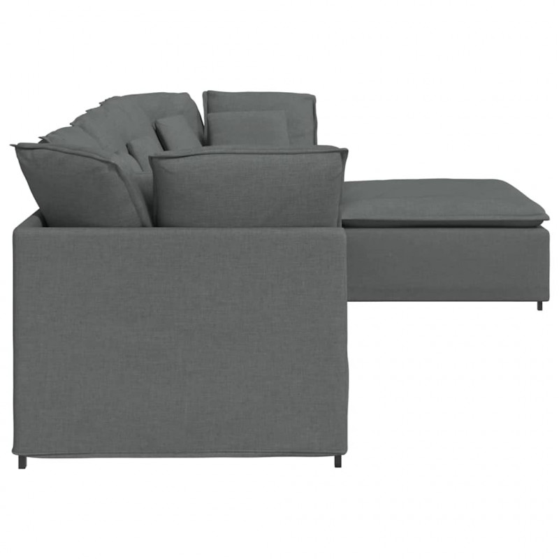 Sofa modułowa z podnóżkiem i poduszkami Tkanina Ciemnoszara