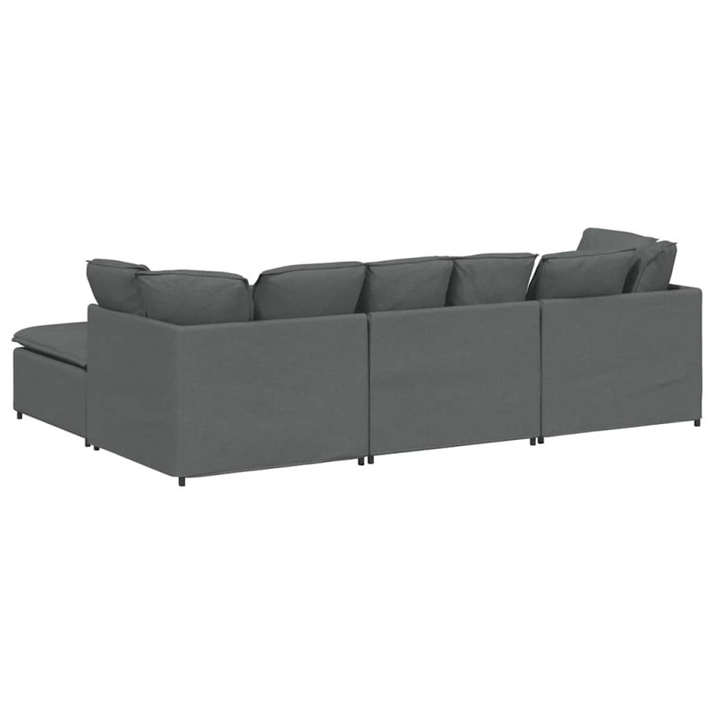 Sofa modułowa z podnóżkiem i poduszkami Tkanina Ciemnoszara