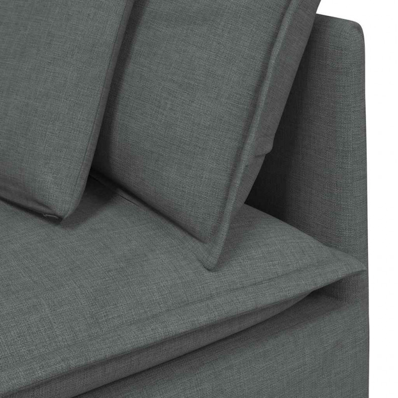 Sofa modułowa z podnóżkiem i poduszkami Tkanina Ciemnoszara