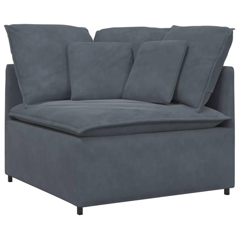 Sofa modułowa z podnóżkiem i poduszkami aksamitna ciemnoszara