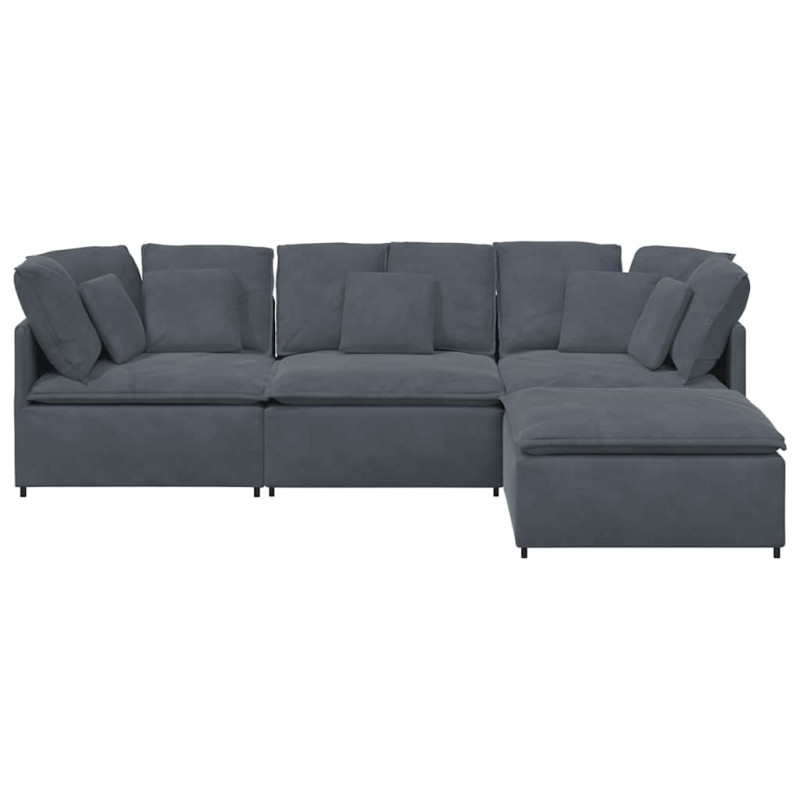 Sofa modułowa z podnóżkiem i poduszkami aksamitna ciemnoszara