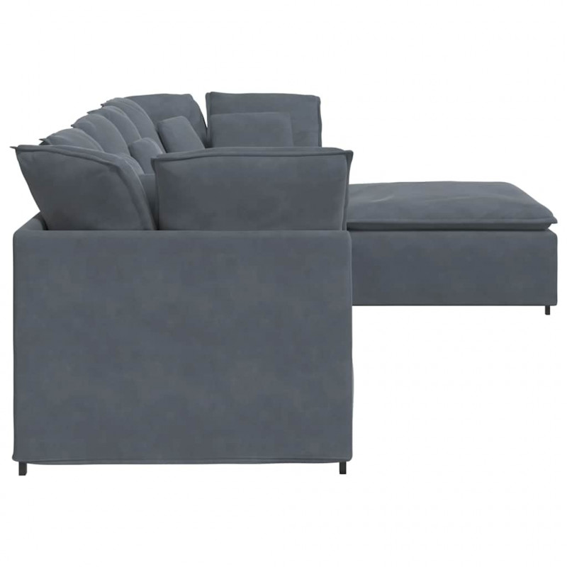 Sofa modułowa z podnóżkiem i poduszkami aksamitna ciemnoszara