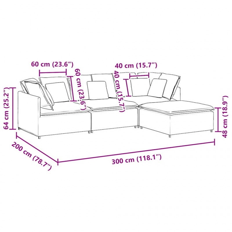 Sofa modułowa z podnóżkiem i poduszkami aksamitna ciemnoszara