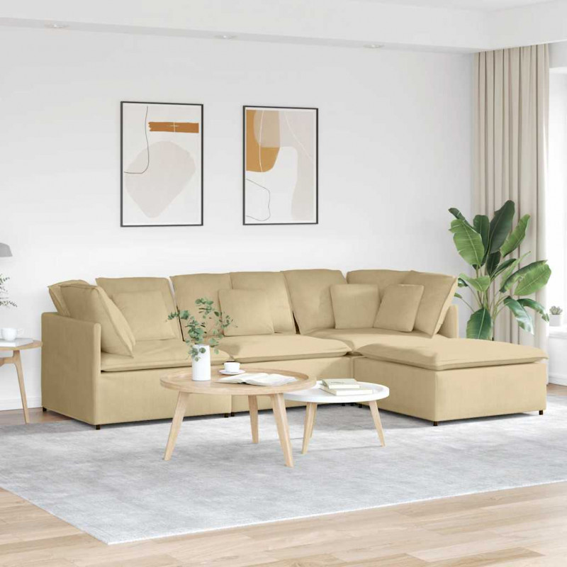 Sofa modułowa z podnóżkiem i poduszkami Tkanina sztruksowa