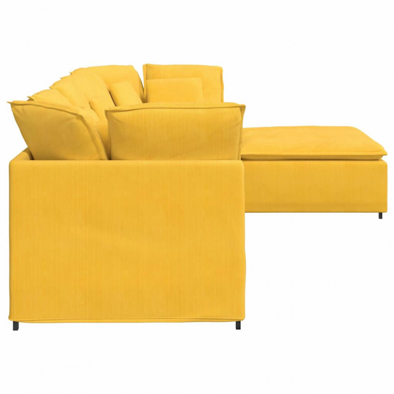 Sofa modułowa z podnóżkiem i poduszkami Tkanina sztruksowa