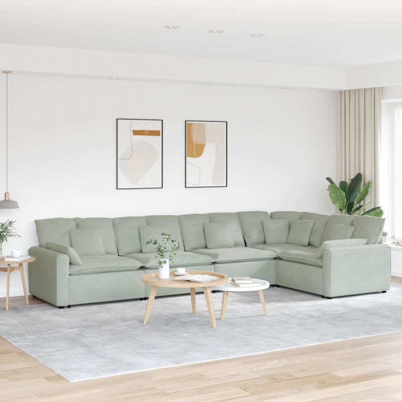 Sofa modułowa z poduszkami aksamitna jasnoszara
