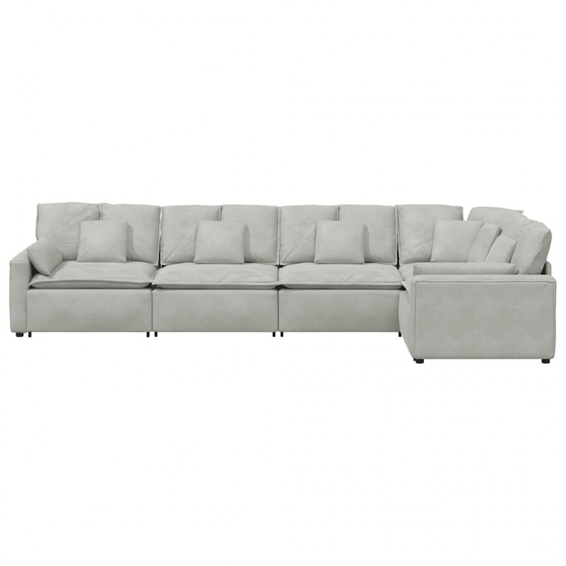 Sofa modułowa z poduszkami aksamitna jasnoszara