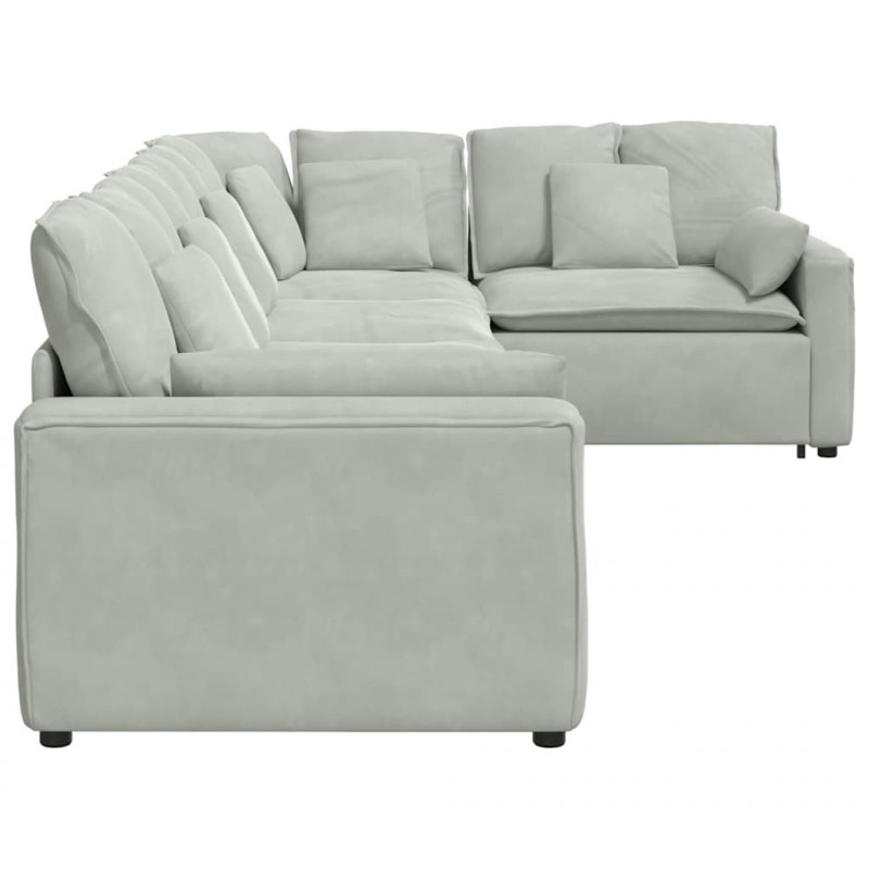 Sofa modułowa z poduszkami aksamitna jasnoszara