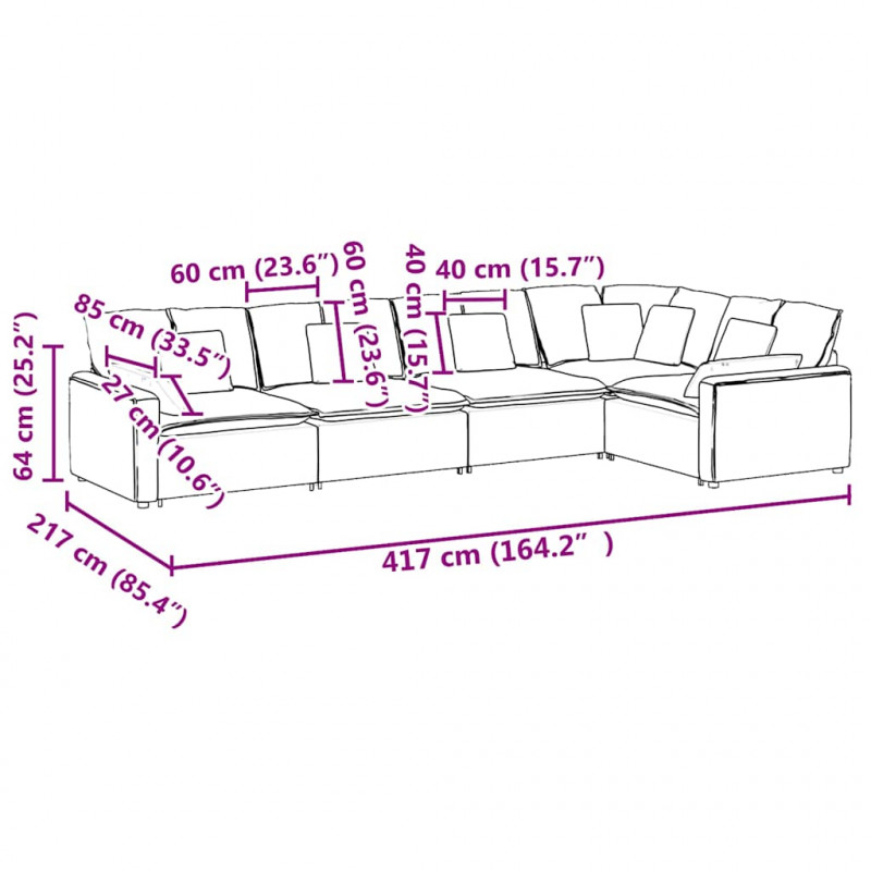 Sofa modułowa z poduszkami aksamitna ciemnoszara
