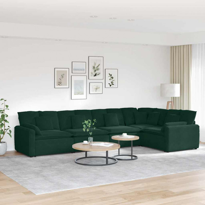 Sofa modułowa z poduszkami aksamitna ciemnozielona