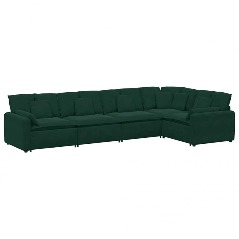 Sofa modułowa z poduszkami aksamitna ciemnozielona