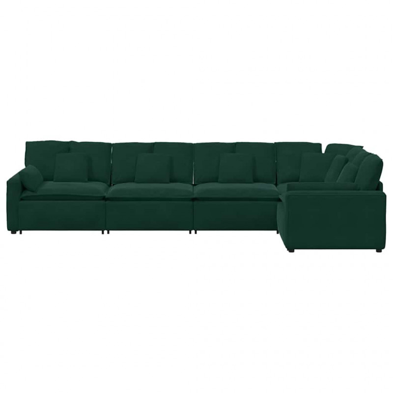 Sofa modułowa z poduszkami aksamitna ciemnozielona