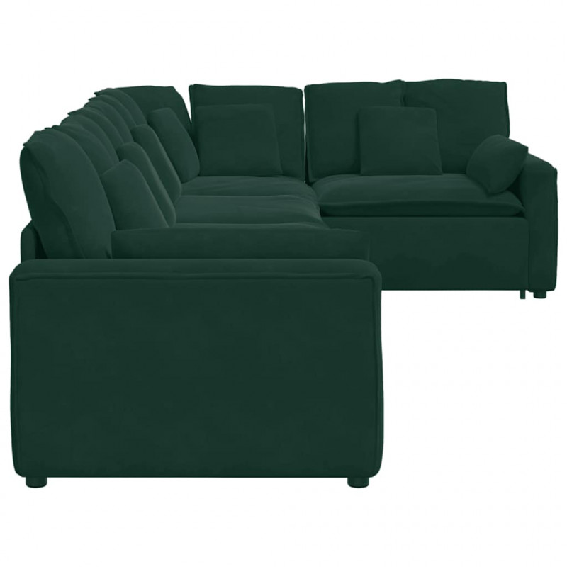 Sofa modułowa z poduszkami aksamitna ciemnozielona