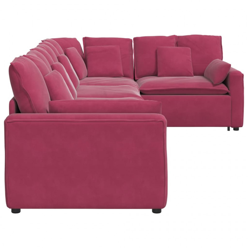Sofa modułowa z poduszkami aksamitna wino czerwona