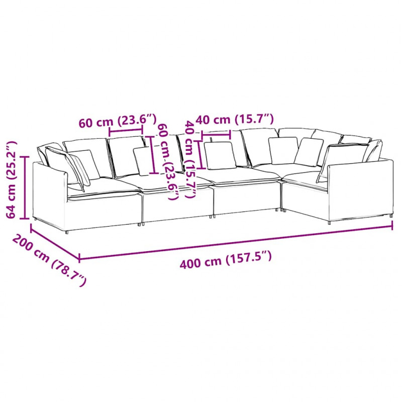 Sofa modułowa z poduszkami aksamitna ciemnoszara