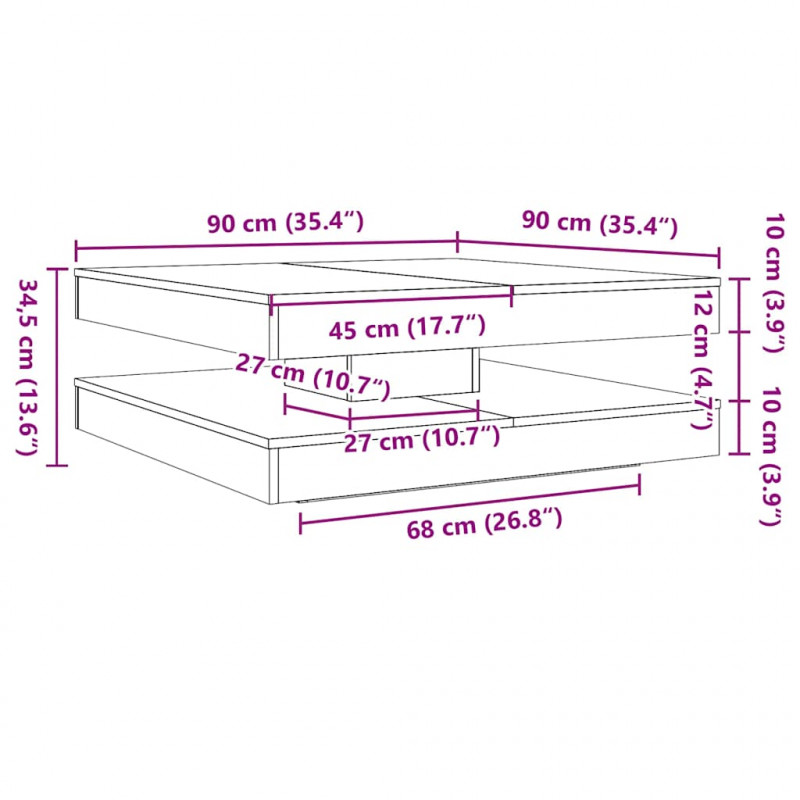 Stolik kawowy obrotowy 360 stopni czarny dąb 90x90x34,5 cm