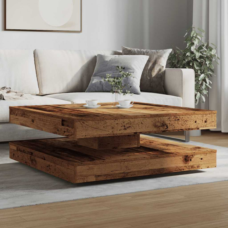 Stolik kawowy obrotowy 360 stopni Stare drewno 90x90x34,5 cm