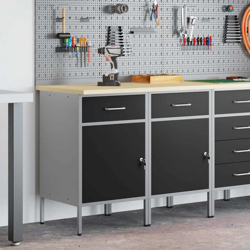 Szafka robocza z szufladą 2 pcs Czarny i szary 100 x 55 x 85 cm