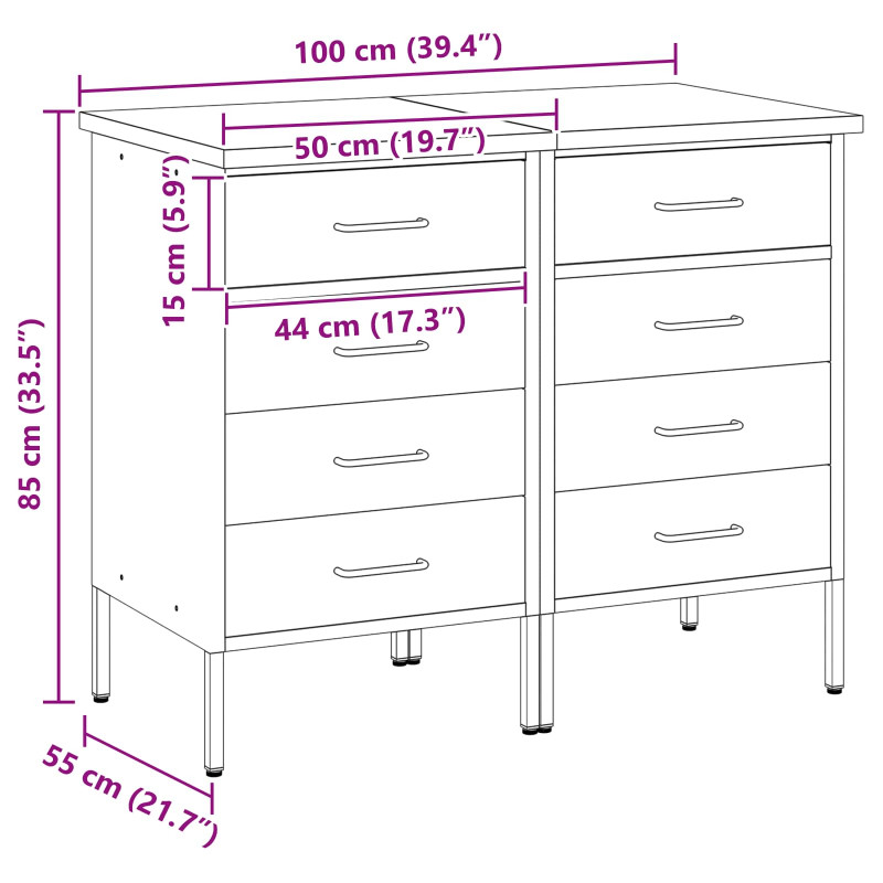 Szafka robocza z szufladą 2 pcs Czarny i szary 100 x 55 x 85 cm
