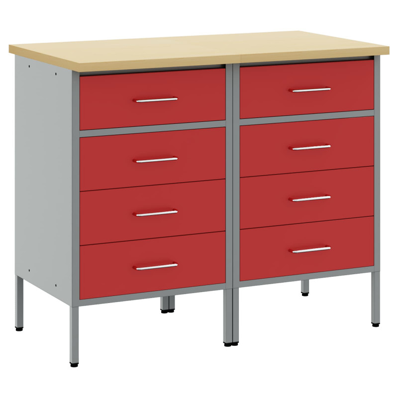 Szafka robocza z kołem 2 pcs Czerwony i Szary 100 x 55 x 85 cm