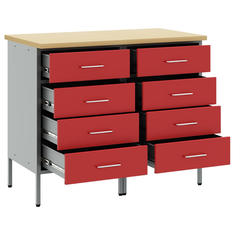 Szafka robocza z kołem 2 pcs Czerwony i Szary 100 x 55 x 85 cm