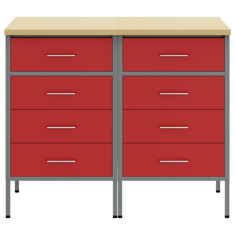 Szafka robocza z kołem 2 pcs Czerwony i Szary 100 x 55 x 85 cm