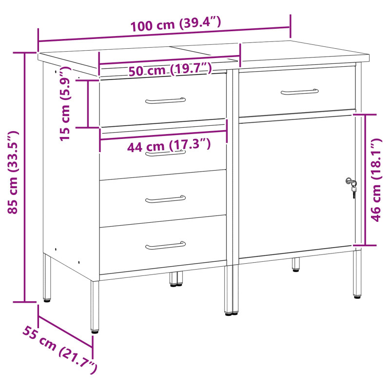 Szafka robocza z szufladą 2 pcs Czarny i szary 75 x 45 x 85 cm