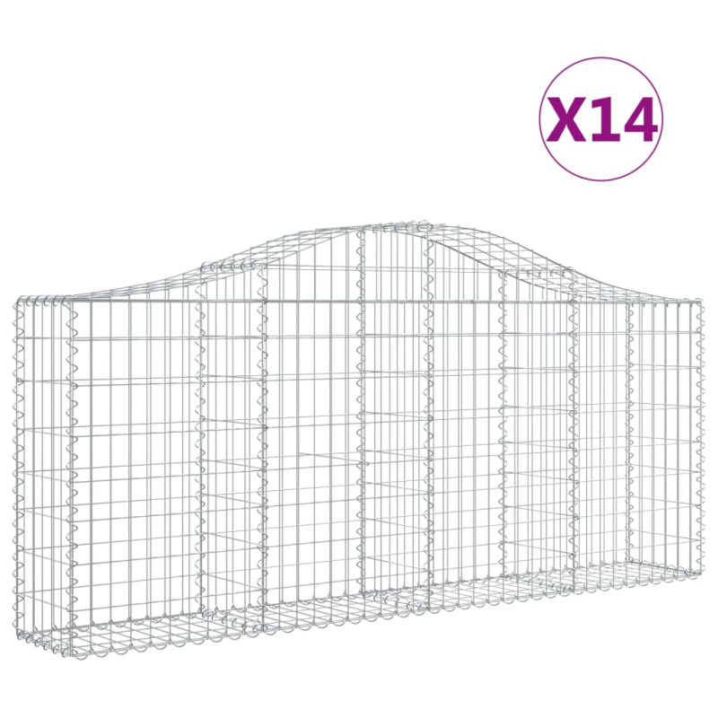 Kosze gabionowe, 14 szt, 200x30x80/100 cm, galwanizowane żelazo
