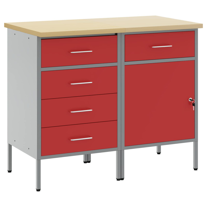 Szafka robocza z kołem 2 pcs Czerwony i Szary 75 x 45 x 85 cm