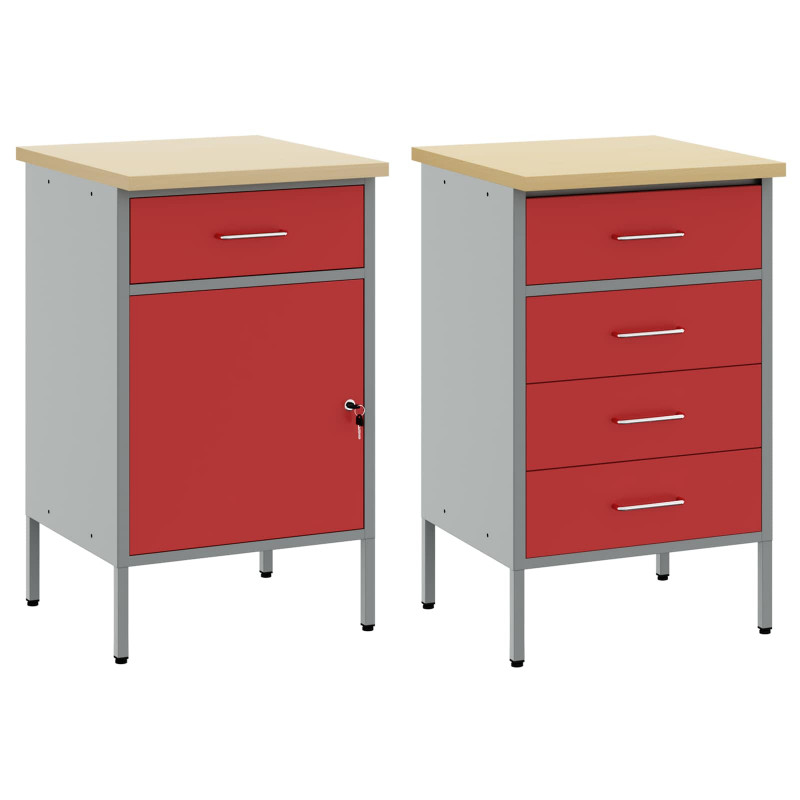 Szafka robocza z kołem 2 pcs Czerwony i Szary 75 x 45 x 85 cm