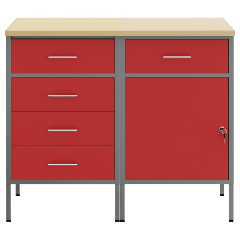 Szafka robocza z kołem 2 pcs Czerwony i Szary 75 x 45 x 85 cm