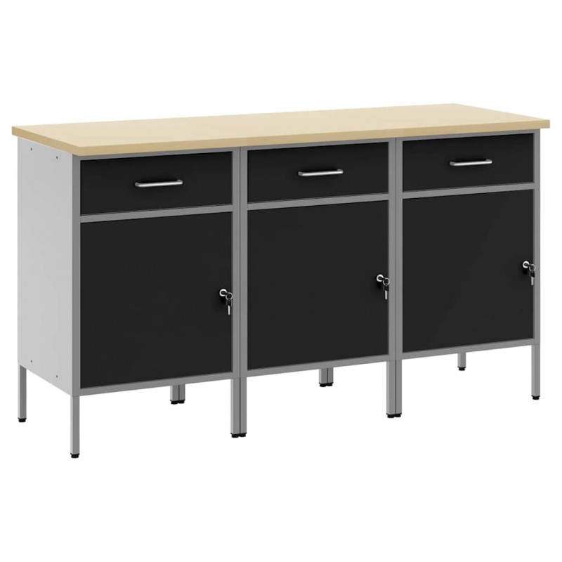Szafka robocza z szufladą 3 pcs Czarny i szary 150 x 55 x 85 cm