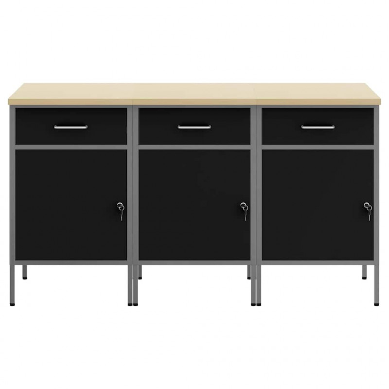 Szafka robocza z szufladą 3 pcs Czarny i szary 150 x 55 x 85 cm