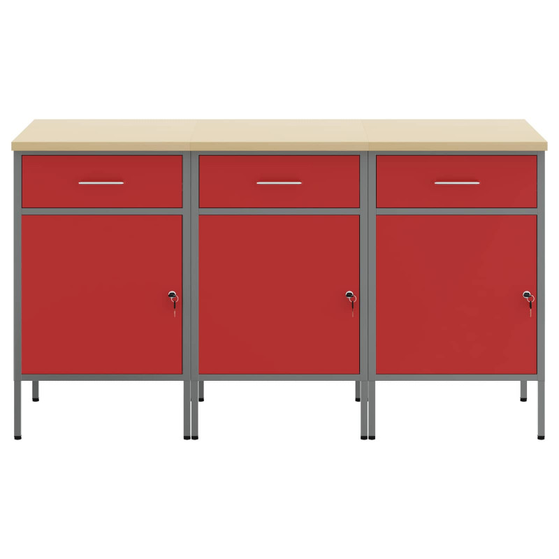 Szafka robocza 3 pcs Czerwony i Szary 150 x 55 x 85 cm