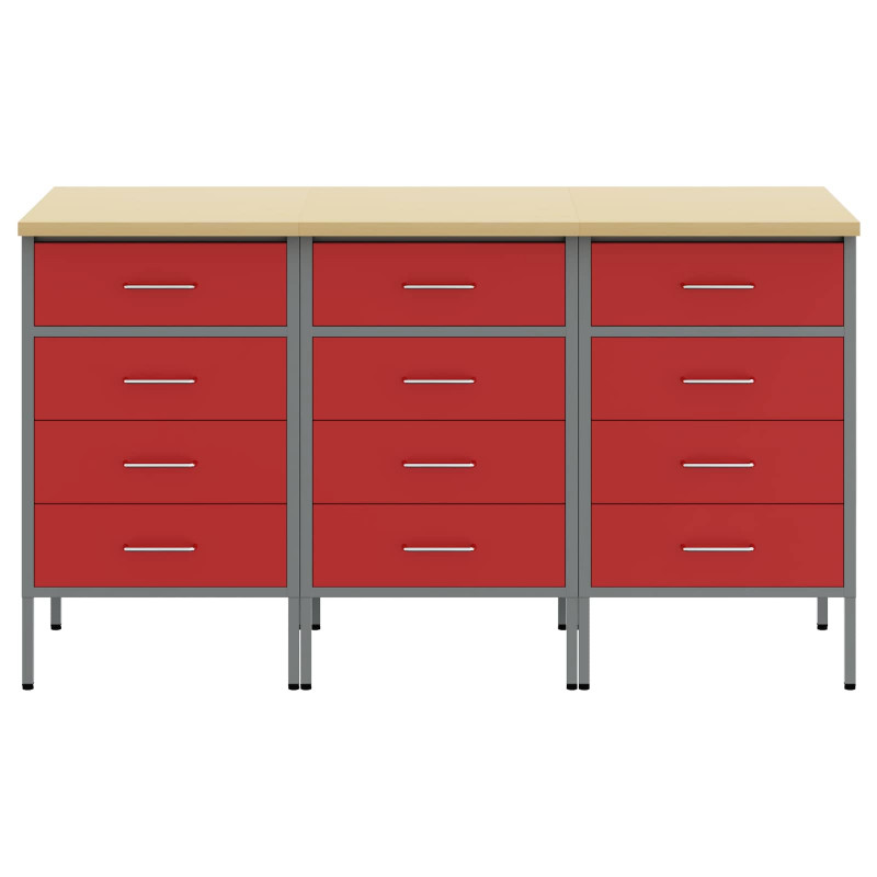 Szafka robocza z kołem 3 pcs Czerwony i Szary 75 x 45 x 85 cm