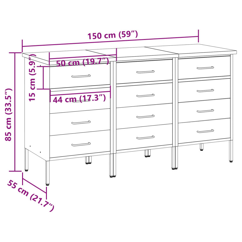 Szafka robocza z kołem 3 pcs Czerwony i Szary 75 x 45 x 85 cm