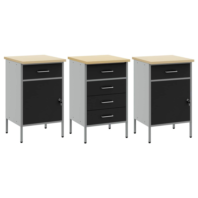 Szafka robocza z szufladą 3 pcs Czarny i szary 75 x 45 x 85 cm